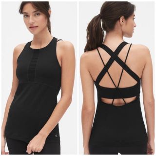 ルルレモン(lululemon)のGAPfitブラックストラッピーバッククロスストラップタンクトップ黒Sブラトップ(ヨガ)