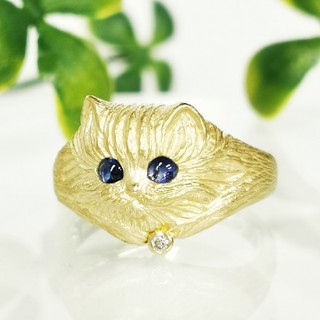 K18 サファイヤ×ダイヤモンド 猫 リング(リング(指輪))