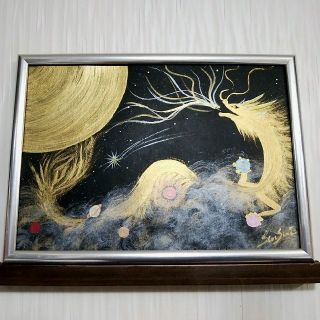 風水ヒーリング絵画＊お宝集めドラゴン　雲海浴金龍　満月　宇宙銀河　金運　仕事(絵画/タペストリー)