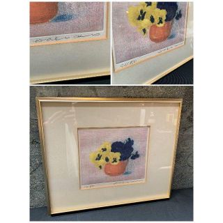 伊藤 倭子 絵画 銅版画 直筆サイン ed.91/150 パンジー 額装付の