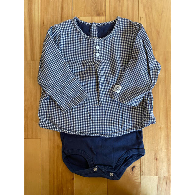 PETIT BATEAU(プチバトー)のプチバトー　ヴィシーチェックコンビボディ　18m キッズ/ベビー/マタニティのベビー服(~85cm)(ロンパース)の商品写真