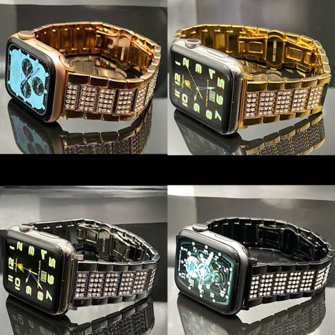 Apple Watch(アップルウォッチ)の全アップルウォッチ用⚫︎CZダイヤベルト⚫︎バタフライバックル付⚫︎4色から メンズの時計(金属ベルト)の商品写真