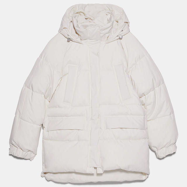 ZARA ダウンコート　白　ホワイト　フード付きパフジャケット