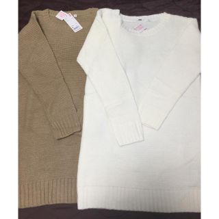 ユニクロ(UNIQLO)の未使用●ユニクロ●ヒートテックニットワンピース　ホワイトとベージュ●(ミニワンピース)