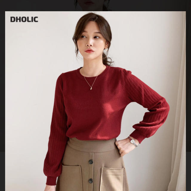 dholic(ディーホリック)のDHOLICリブパフスリーブニット レディースのトップス(ニット/セーター)の商品写真