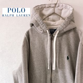 ポロラルフローレン(POLO RALPH LAUREN)のポロラルフローレンパーカー　グリーンロゴ　起毛90s ゆるだぼ　ライトグレー(パーカー)