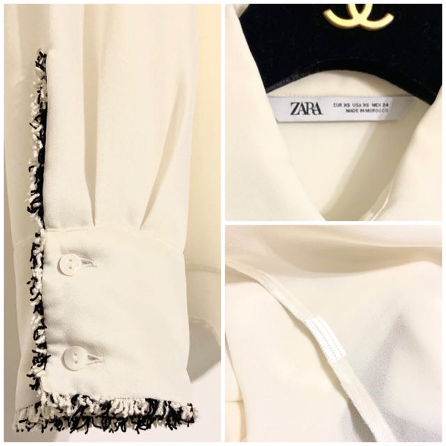 ZARA(ザラ)の1回着用　ZARA ツイードデザインリボン付きブラウス レディースのトップス(シャツ/ブラウス(長袖/七分))の商品写真