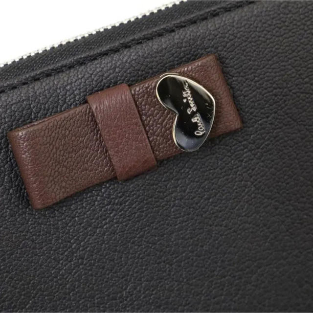Paul Smith ゴートスキン コントラストリボン L字ファスナー 長財布 - 財布 新品Paul Smith牛革可愛いハート&リボン/コントラストリボン/茶ブラウン