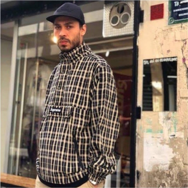 18aw supreme Nylon Plaid Pullover tan