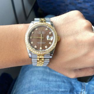 社外パーツ組上げロレックスデイトジャストチョコブラウン36mm　文字盤　自動巻き(その他)