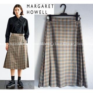 マーガレットハウエル(MARGARET HOWELL)の2018 未使用マーガレットハウエル☆コットンシルク チェックスカート 1 茶系(ひざ丈スカート)