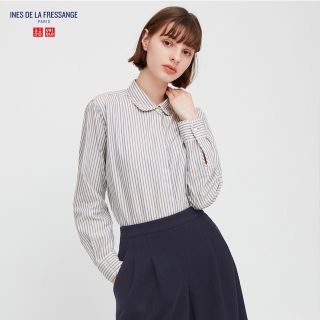 ユニクロ(UNIQLO)の★新品 タグ付き ユニクロ イネス 美シルエット コットンツイルストライプシャツ(シャツ/ブラウス(長袖/七分))