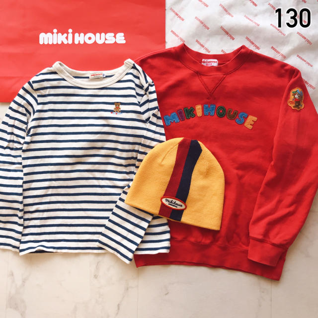 mikihouse(ミキハウス)の【3点】130 ミキハウス 長袖 カットソー トレーナー ニット キャップ くま キッズ/ベビー/マタニティのキッズ服男の子用(90cm~)(その他)の商品写真