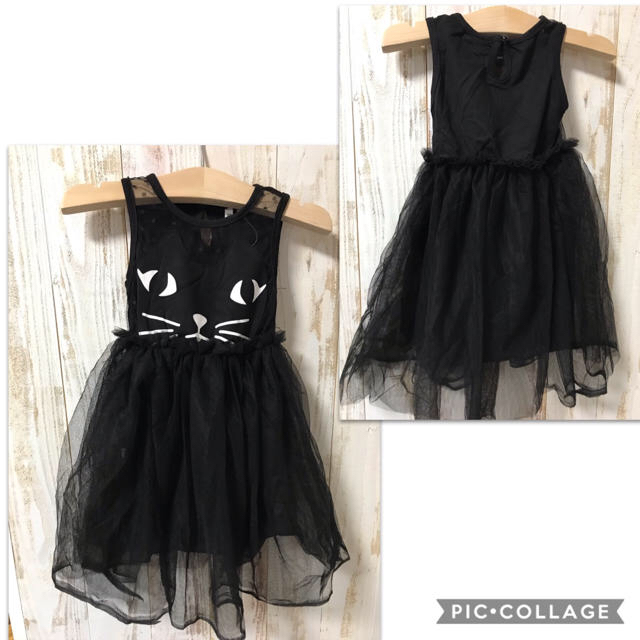  ハロウィン　クロネコ　黒猫　ネコ　ドレス　100cm (110タグちいさめ キッズ/ベビー/マタニティのキッズ服女の子用(90cm~)(ワンピース)の商品写真