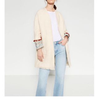 ザラ(ZARA)のzara エスニックデザインリネンコート(ロングコート)