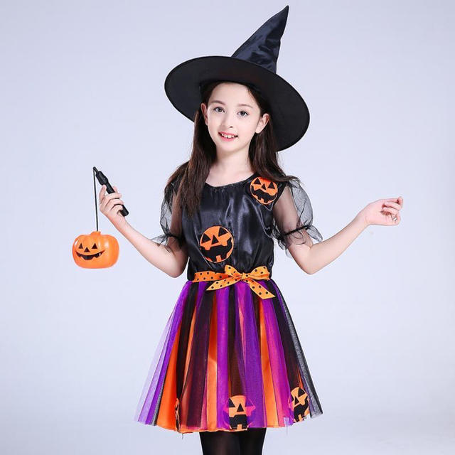 新品140cmハロウィンパーティーへキッズ魔女カボチャ衣装ドレスパフォーマンス キッズ/ベビー/マタニティのキッズ服女の子用(90cm~)(ワンピース)の商品写真