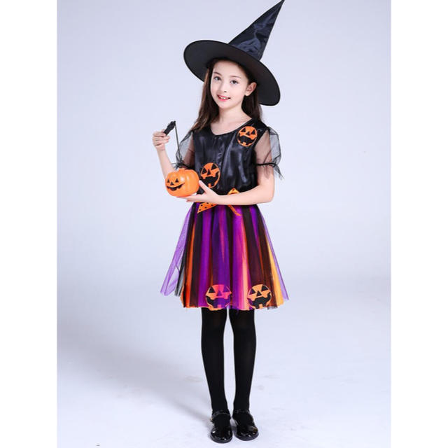 新品140cmハロウィンパーティーへキッズ魔女カボチャ衣装ドレスパフォーマンス キッズ/ベビー/マタニティのキッズ服女の子用(90cm~)(ワンピース)の商品写真