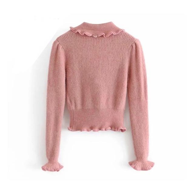 ZARA(ザラ)の🍁秋新作🍁2606◆pink フリル ニット カーディガン  レディースのトップス(カーディガン)の商品写真