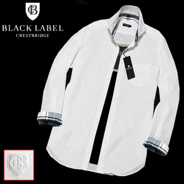 新品 LL ブラックレーベルクレストブリッジ 裏チェック リネン混 長袖シャツ白