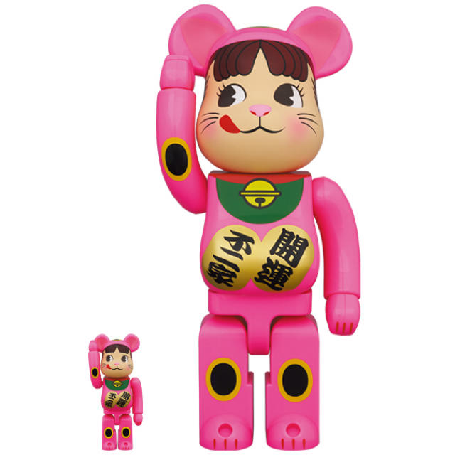 BE@RBRICK 招き猫 ペコちゃん 蛍光ピンク 100％ & 400％