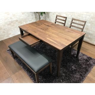ダイニングテーブルセット ウォールナット 無垢 4人掛け 新品未使用