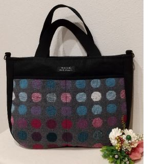 マ茶こ様専用✨ウールドット(グレー)ラウンド型手提げバッグ   ハンドメイド(バッグ)