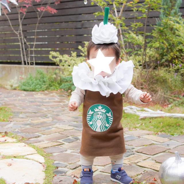 フラペチーノ　ベビーハロウィン　仮装　スタバ　フラペチーノ仮装 キッズ/ベビー/マタニティのベビー服(~85cm)(ロンパース)の商品写真