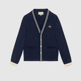 グッチ(Gucci)の【GUCCI】グッチ　ウールカーディガン　ネイビー　 S メンズ 18FW ビー(カーディガン)