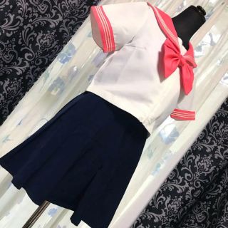 ボディライン(BODYLINE)のボディライン 制服 セーラー服 ピンク 襟 リボン プリーツスカート セット(コスプレ)