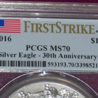 ★ＵＳＡ★ ３０周年記念ラベル  2016年 イーグル銀貨  PCGS MS70(貨幣)