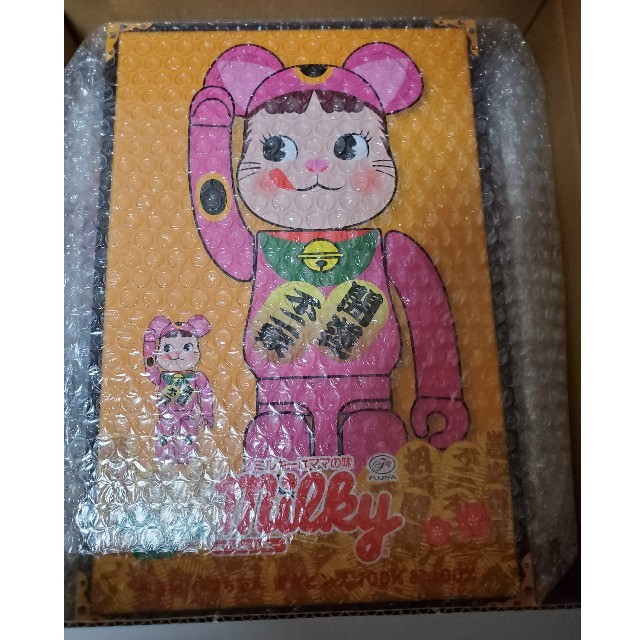 BE@RBRICK 招き猫 ペコちゃん 蛍光ピンク 100％ ＆ 400％