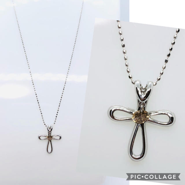 K18WG クロスモチーフ ブラウンダイヤモンド ネックレス D:0.15ct