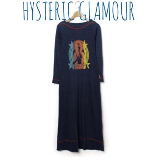 ヒステリックグラマー(HYSTERIC GLAMOUR)のヒステリックグラマー【美品】girl プリント 七分袖 ロング ワンピース(ロングワンピース/マキシワンピース)