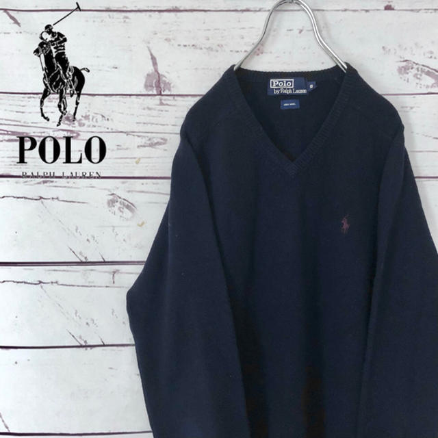 POLO RALPH LAUREN(ポロラルフローレン)の90s ポロラルフローレン　アクティ21製　100％ウール　Vネックプルオーバー メンズのトップス(ニット/セーター)の商品写真