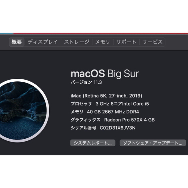 iMac(Retina5K,27inch,2019)保証有効2021/10/15デスクトップ型PC