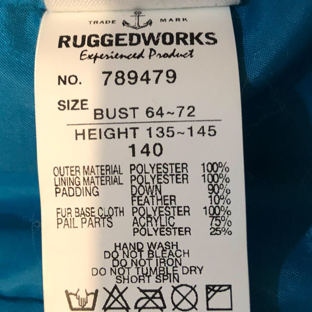 RUGGEDWORKS(ラゲッドワークス)のダウン、アウター　140 キッズ/ベビー/マタニティのキッズ服女の子用(90cm~)(ジャケット/上着)の商品写真