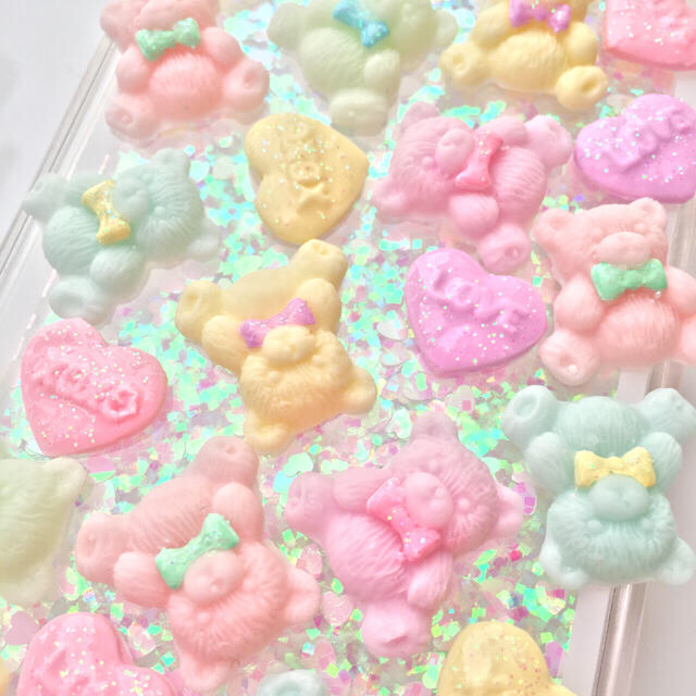 ♡ゆめかわいいパステルくまちゃんケース♡ ハンドメイドのスマホケース/アクセサリー(スマホケース)の商品写真