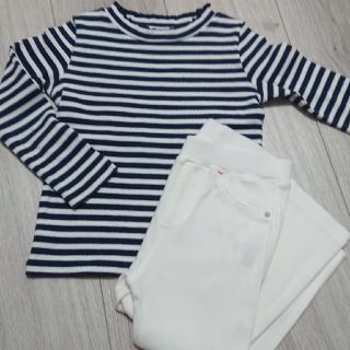 ユニクロ(UNIQLO)のUNIQLO  リブボーダーカットソー+カットソーパンツ(パンツ/スパッツ)