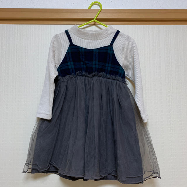 petit main(プティマイン)の【petit main】胸元切り替えチュールワンピース　100cm キッズ/ベビー/マタニティのキッズ服女の子用(90cm~)(ワンピース)の商品写真