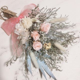 【限定1点】プリザーブドROSE×ダリア WHITE PINK スワッグ ブーケ(プリザーブドフラワー)