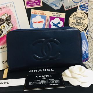 シャネル(CHANEL)の【美品★22番台】CHANEL デカココマーク ラウンドジップ ネイビー(財布)