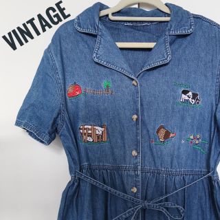 ナチュラルヴィンテージ(natuRAL vintage)のアニマルワッペン デニムワンピース 古着 ヴィンテージ(ロングワンピース/マキシワンピース)