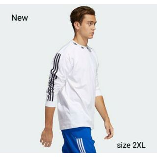 アディダス(adidas)の新品 2XL adidas originals ロンT 首ロゴ 白(Tシャツ/カットソー(七分/長袖))