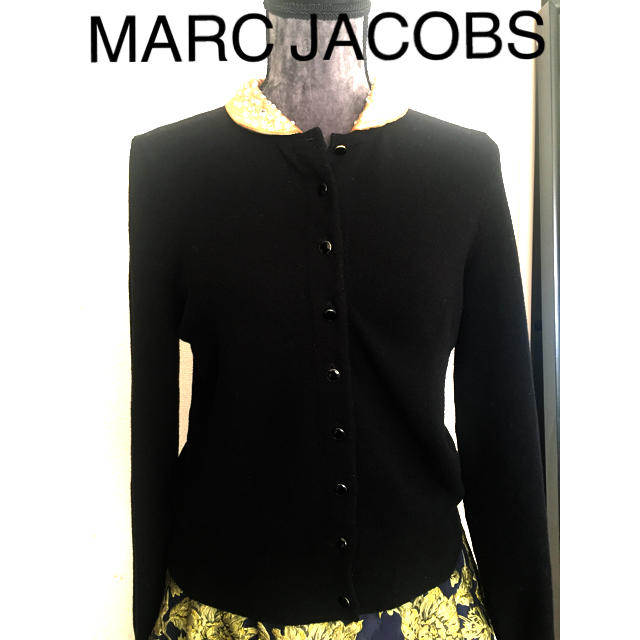 MARC BY MARC JACOBS(マークバイマークジェイコブス)の襟が素敵❣️マークジェイコブス   ゴールドラメ襟ブラックカーディガン レディースのトップス(カーディガン)の商品写真