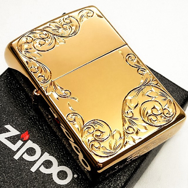 ZIPPO(ジッポー)の送料無料☆zippo☆k24純金メッキ☆手彫りアラベスク☆ゴールド☆ジッポ メンズのファッション小物(タバコグッズ)の商品写真