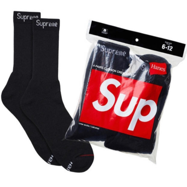 Supreme Hanes Crew Socks 4 Pack 黒白セット