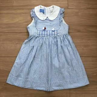 ファミリア90　水色ストライプワンピース②キッズ服女の子用(90cm~)