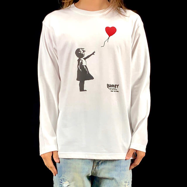 新品 BANKSY バンクシー 風船と少女 グラフィティ ストリート 白 ロンT