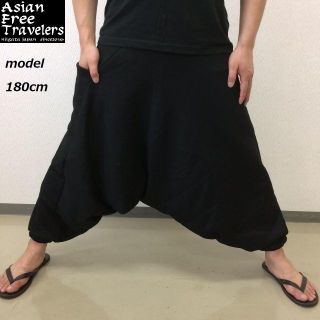 【あったか】裏起毛スウェット サルエルパンツ ブラック(サルエルパンツ)