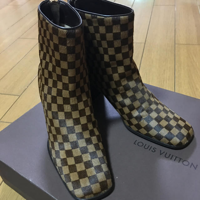 満点の LOUIS VUITTON - ルイヴィトンダミエハラコブーツ新品34ハーフ